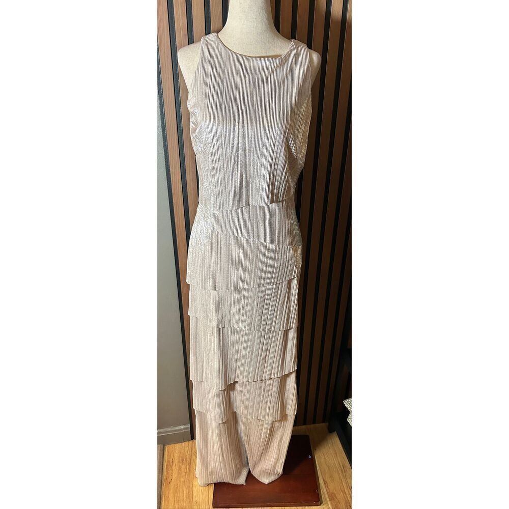 Alex Marie silver/Gold Sparkle Party Layered Dress maxi long sleeveless size 6 m